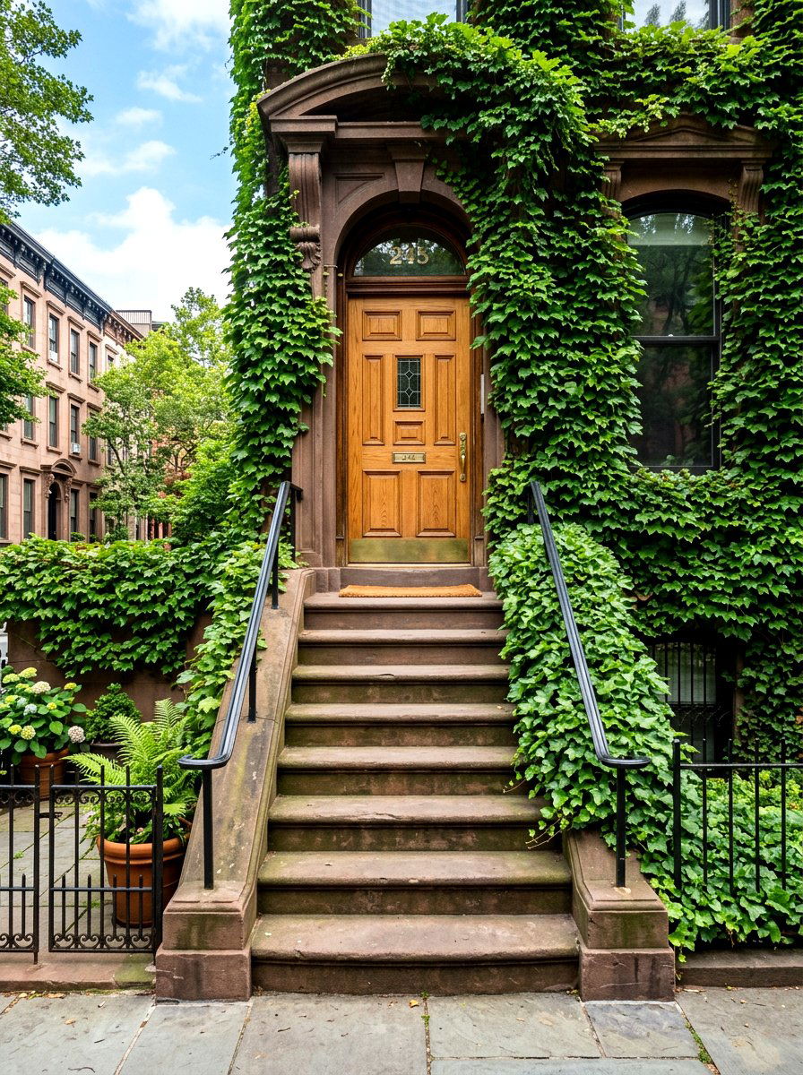 Vertical Ivy Greenery Stoop - 30 brownstone stoop ideas