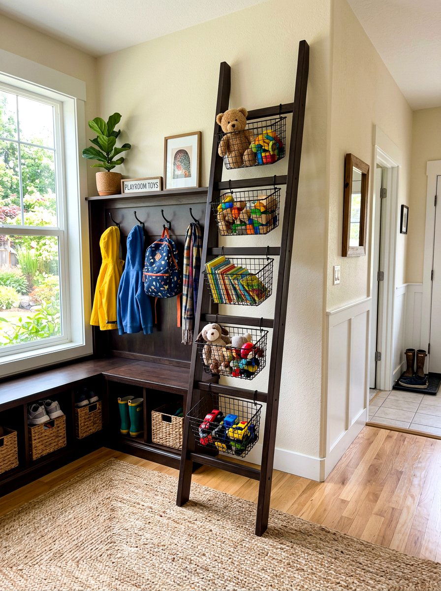Vertical Ladder Toy Display - 30 pet toy wall storage ideas