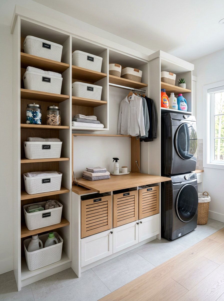 Vertical Laundry Room Storage System - 30 folding station laundry ideas