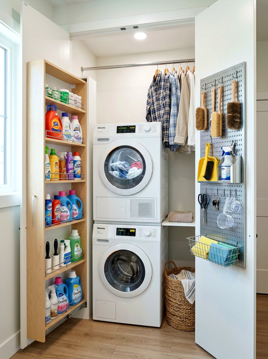 30 Stacked Laundry Closet Ideas for a Neat, Low-Stress Routine