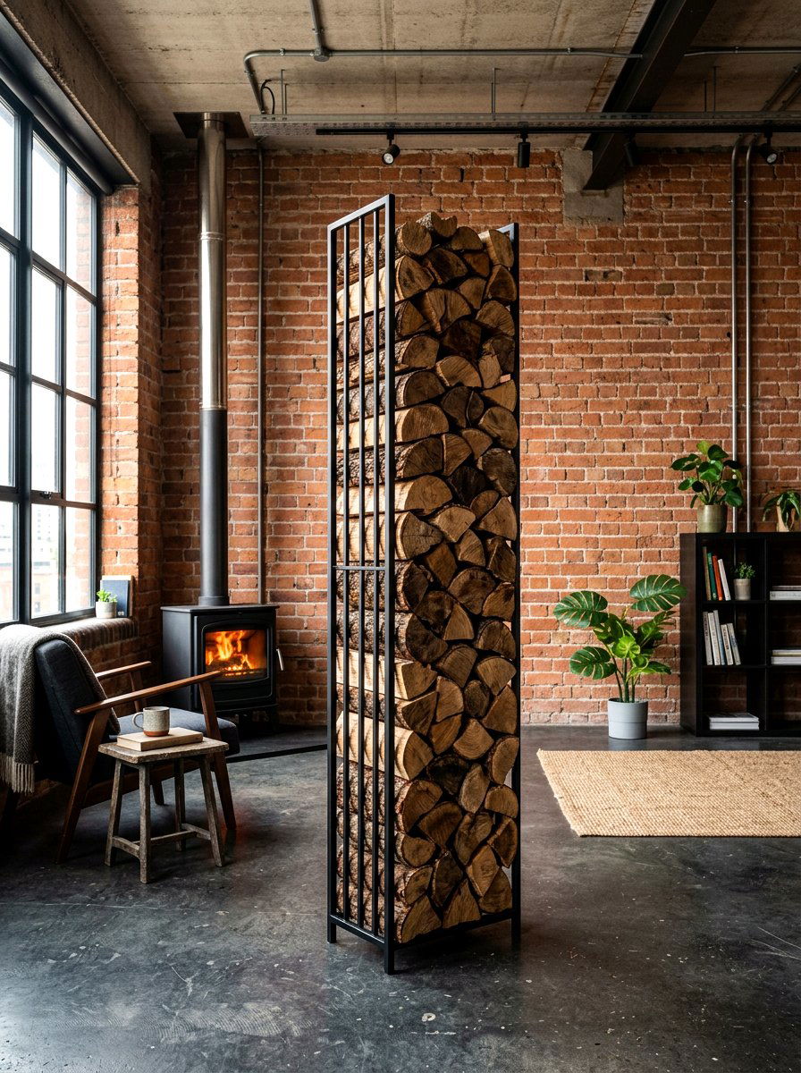 Vertical Log Holder - 30 firewood rack ideas