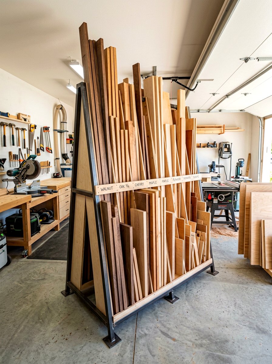 Vertical Lumber Rack - 30 garage tool storage ideas