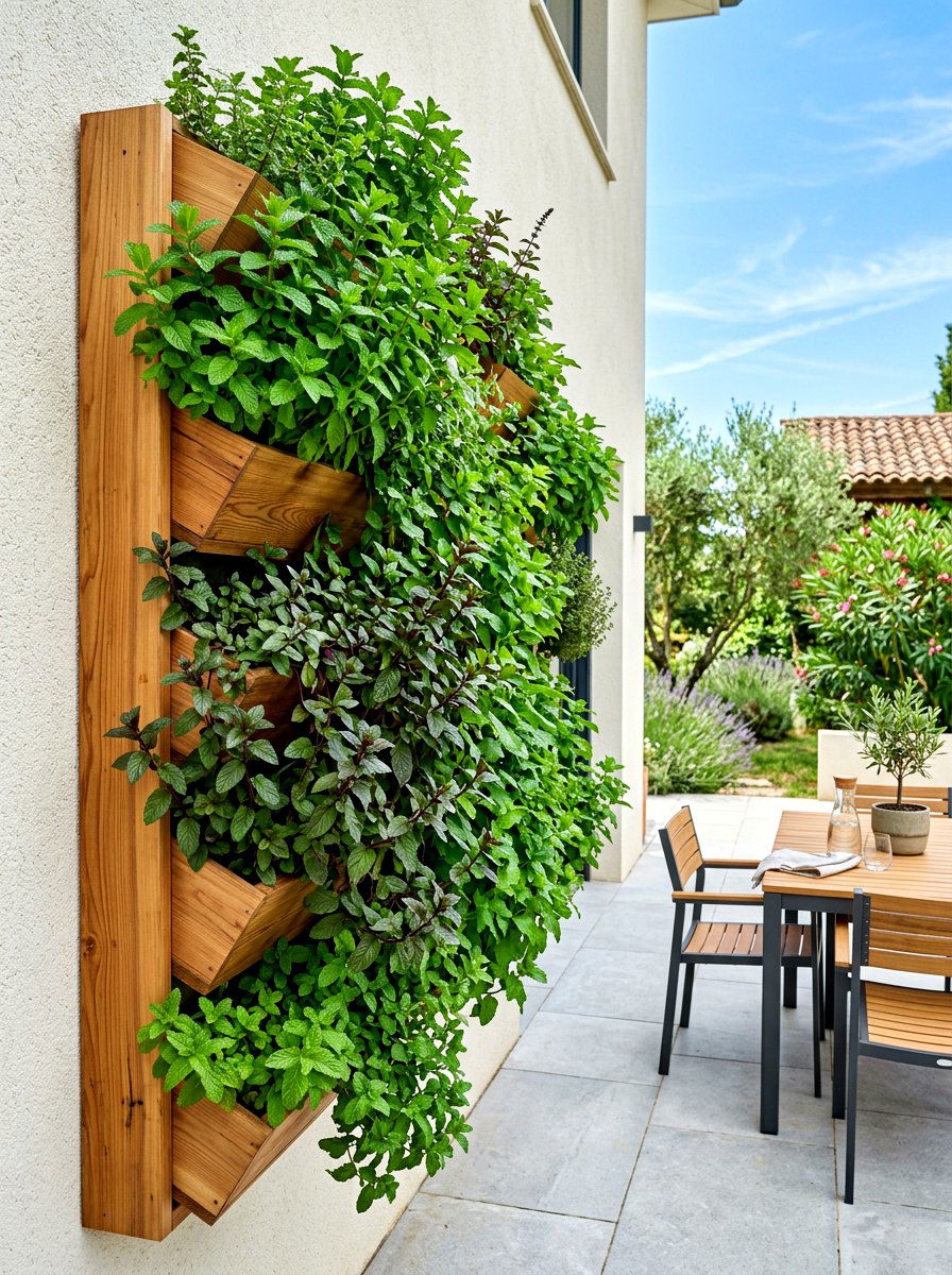 Vertical Mint Wall - 30 sensory herb garden ideas