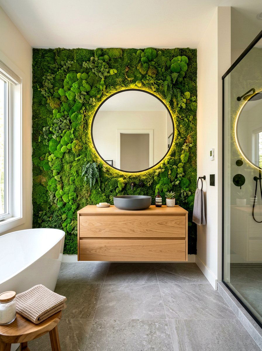 Vertical Moss Wall - 30 bathroom jungle ideas