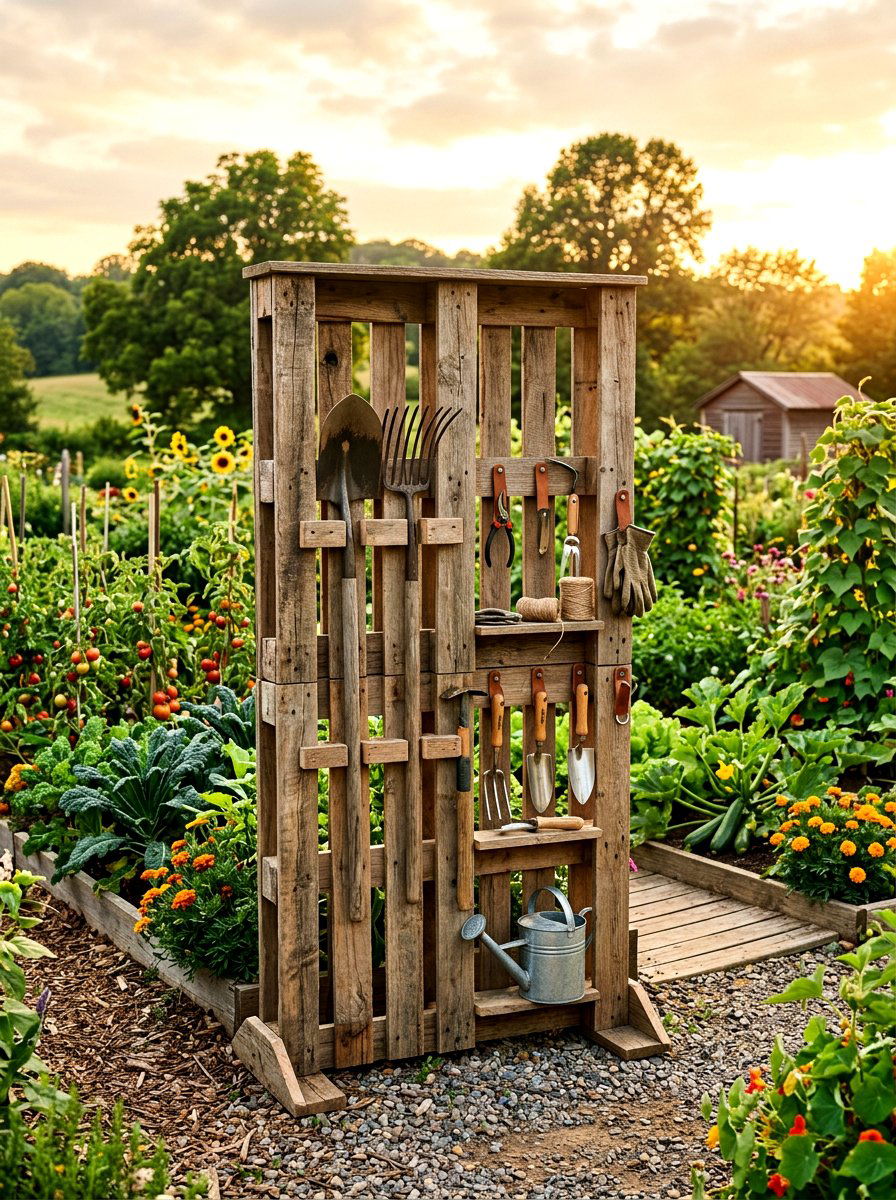 Vertical Pallet Tool Storage - 30 outdoor broom closet ideas