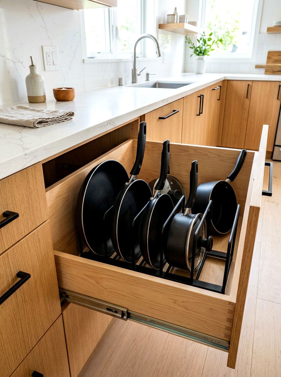 Vertical Pan Rack - 30 kitchen organization ideas