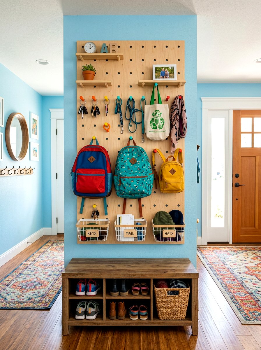 Vertical Pegboard Organizer - 30 slim foyer storage ideas