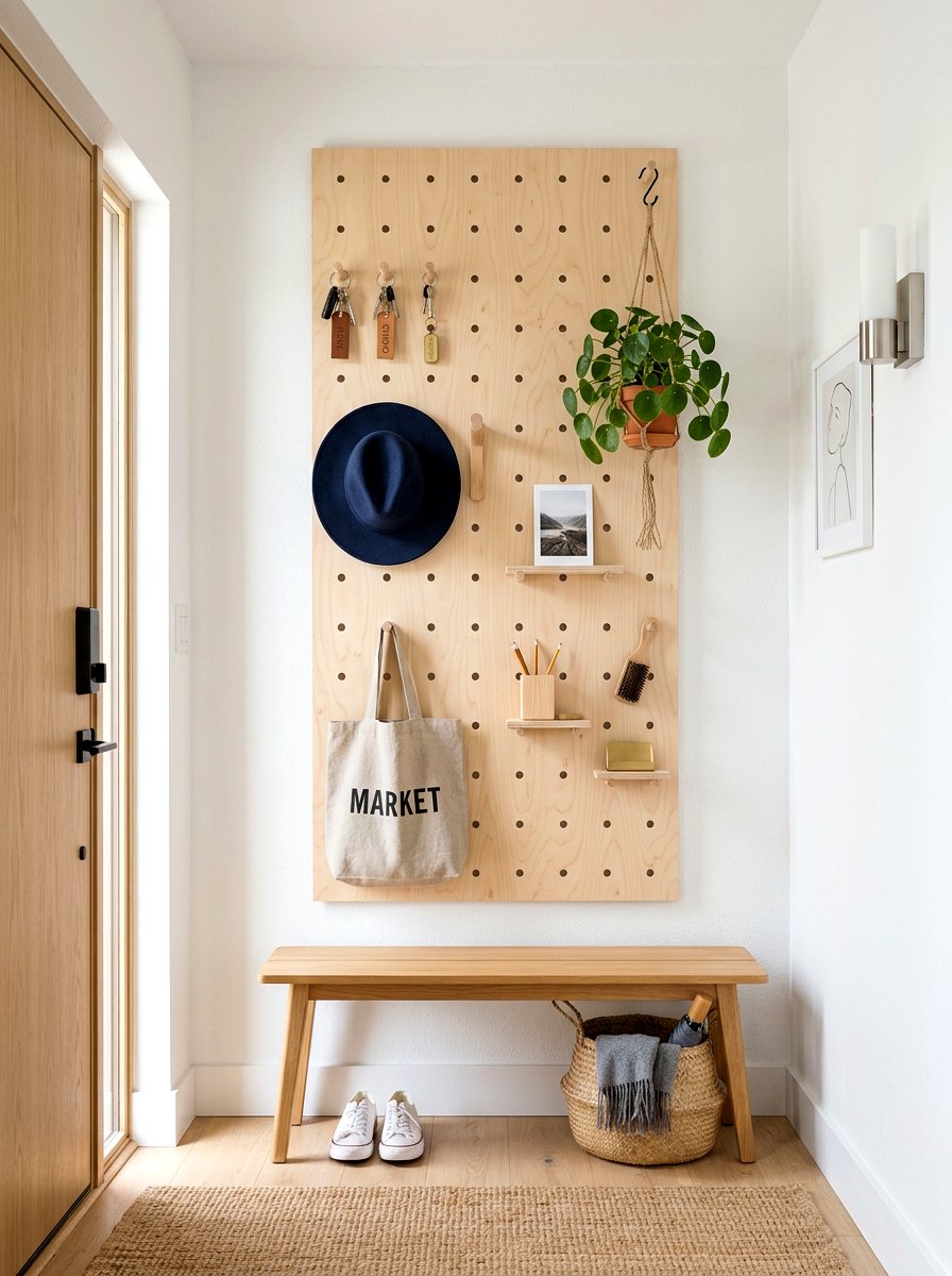 Vertical Pegboard Organizer - 30 small entry storage ideas