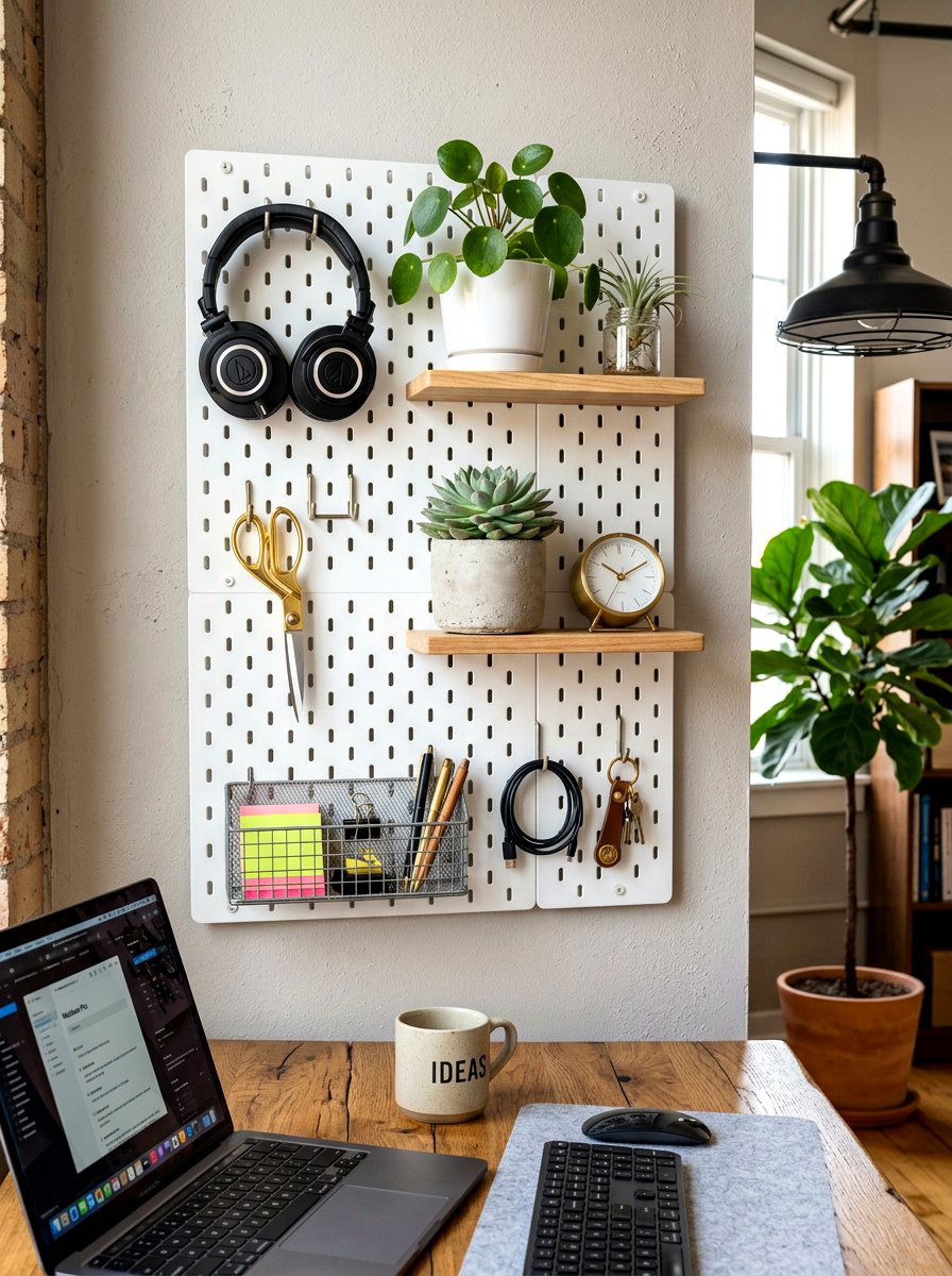 Vertical Pegboard Organizer - 30 organizing a home office ideas