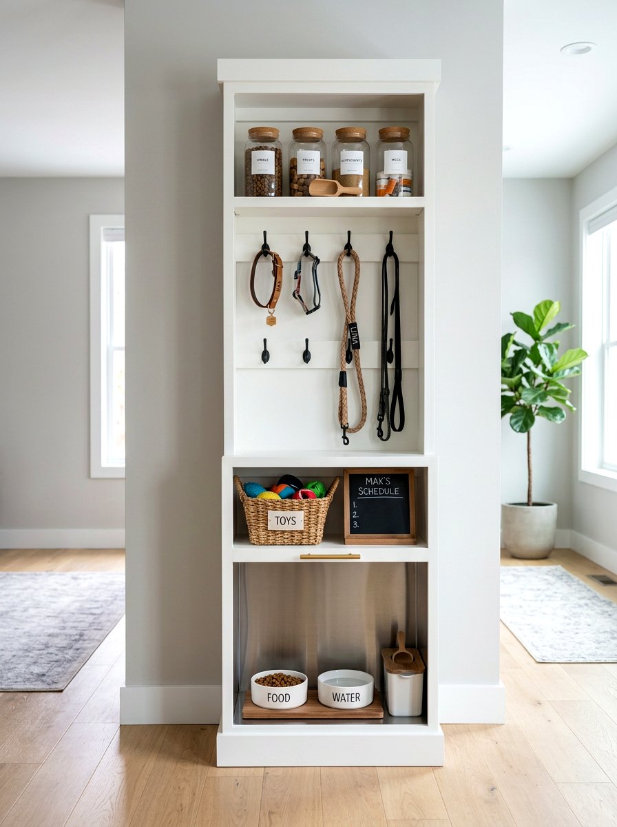 Vertical Pet Storage Station - 30 mudroom pet feeding ideas