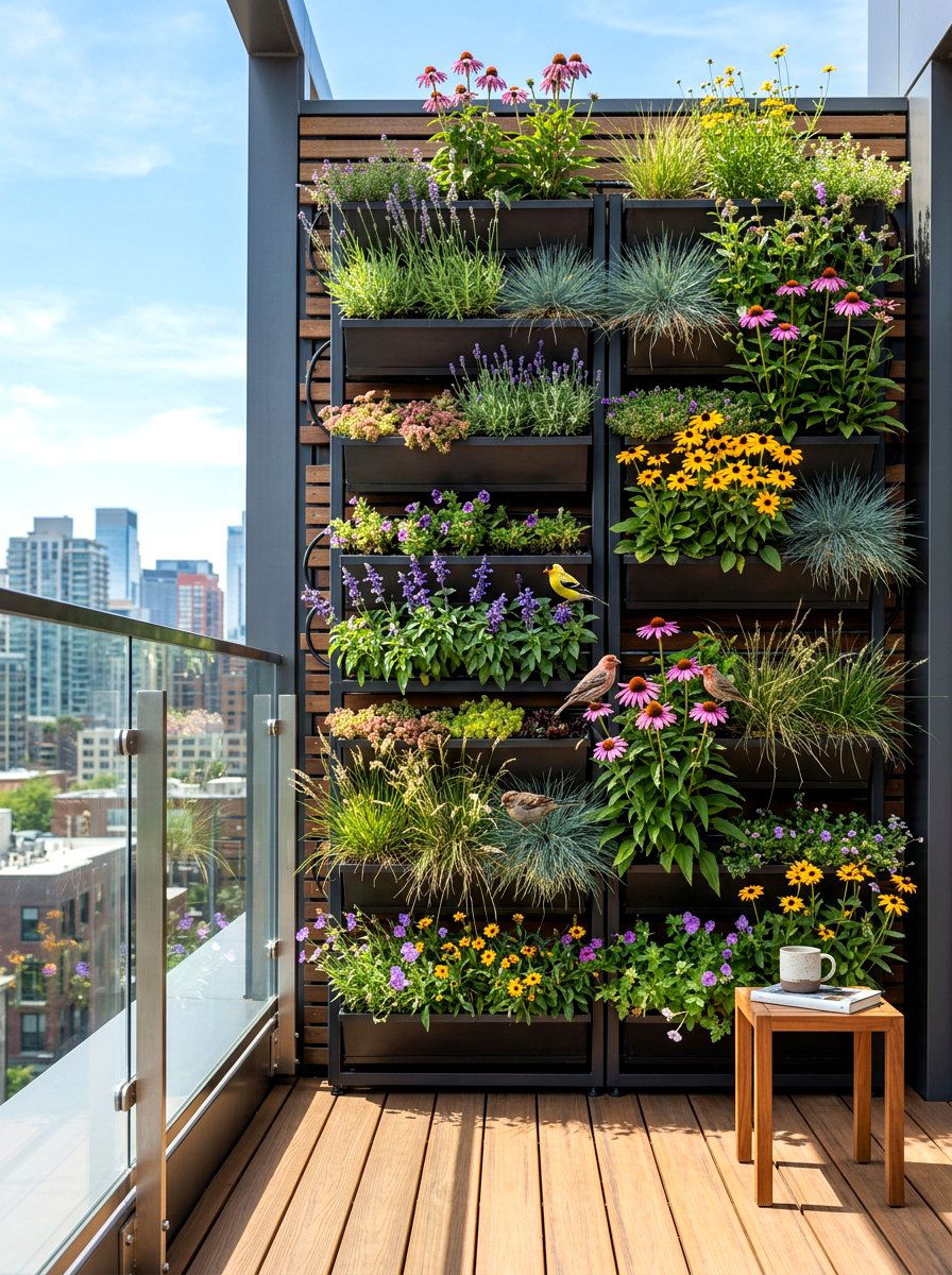 Vertical Planter Wall - 30 bird friendly backyard ideas