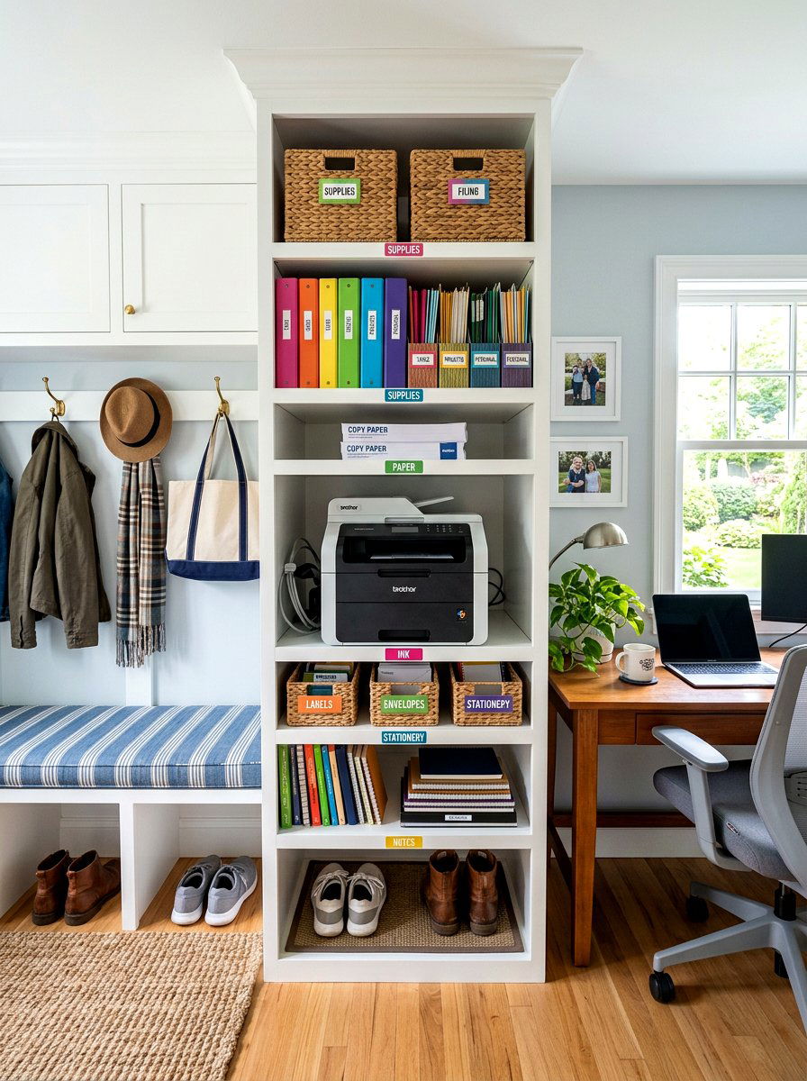 Vertical Printer Cubby - 30 printer nook ideas