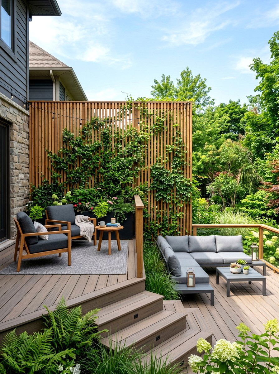 Vertical Privacy Screen - 30 two level deck ideas