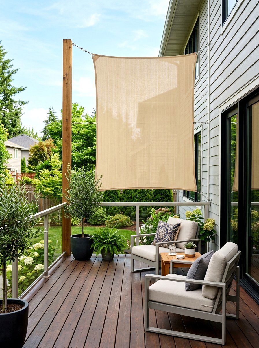 Vertical Privacy Shade Sail - 30 sun sail patio ideas