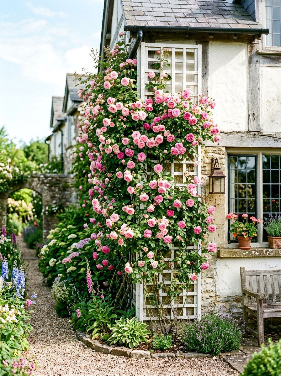 Vertical Rose Trellis - 30 vertical flower garden ideas