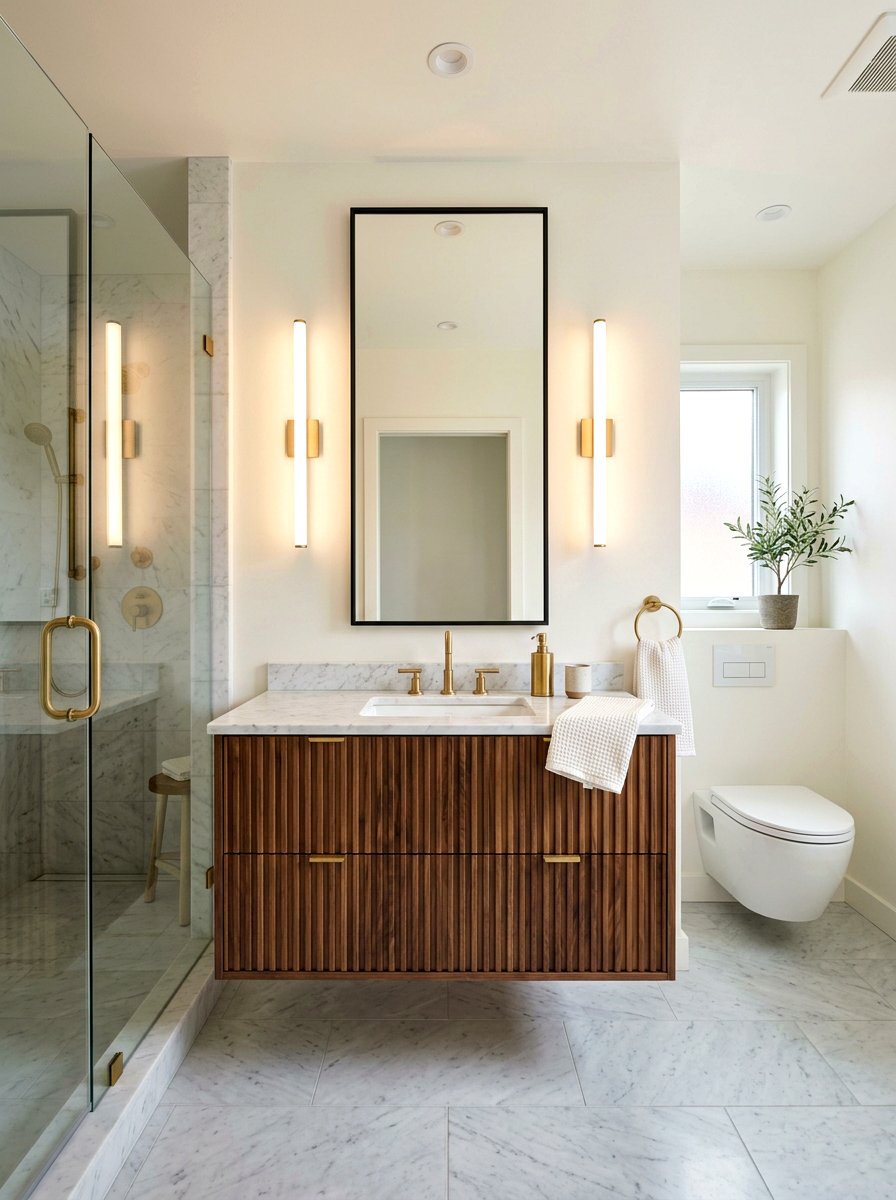 Vertical Sconce Bathroom - 30 fluted vanity bathroom ideas