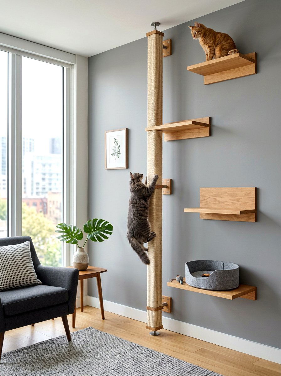 Vertical Scratching Post Cat Shelf Wall - 30 cat shelf wall ideas