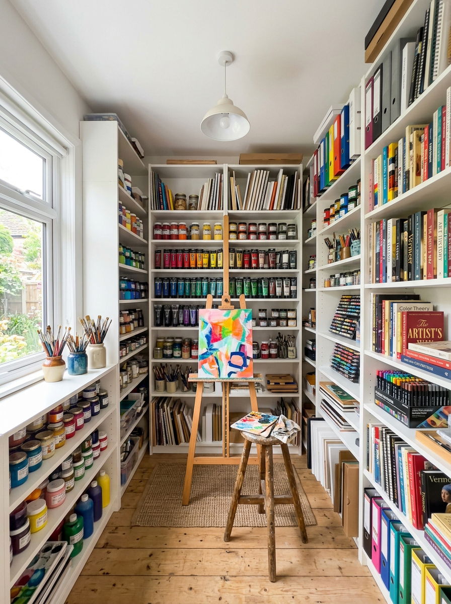 Vertical Shelving Studio - 30 painting studio ideas