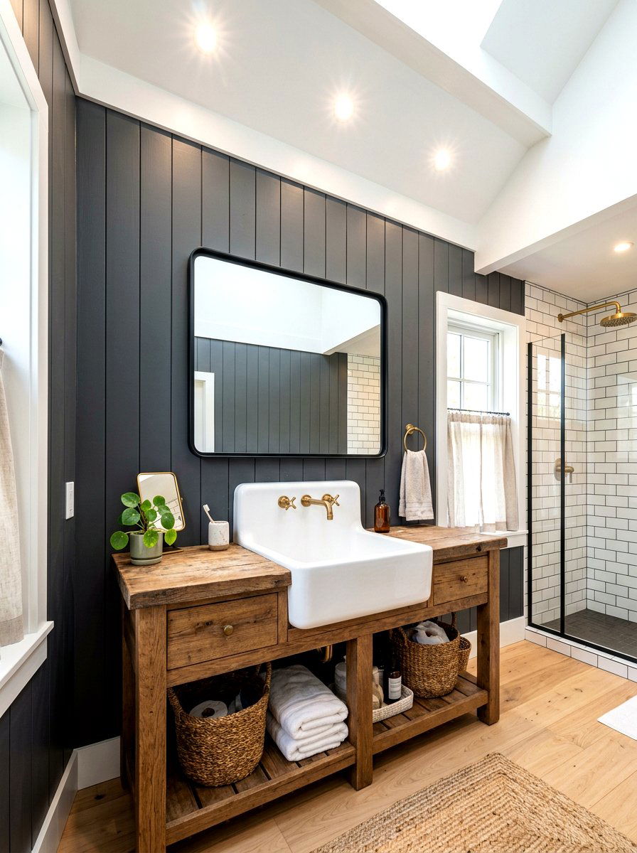 Vertical Shiplap Bathroom - 30 moody farmhouse bathroom ideas