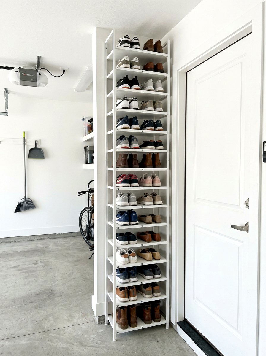 Vertical Shoe Tower - 30 garage shoe storage ideas