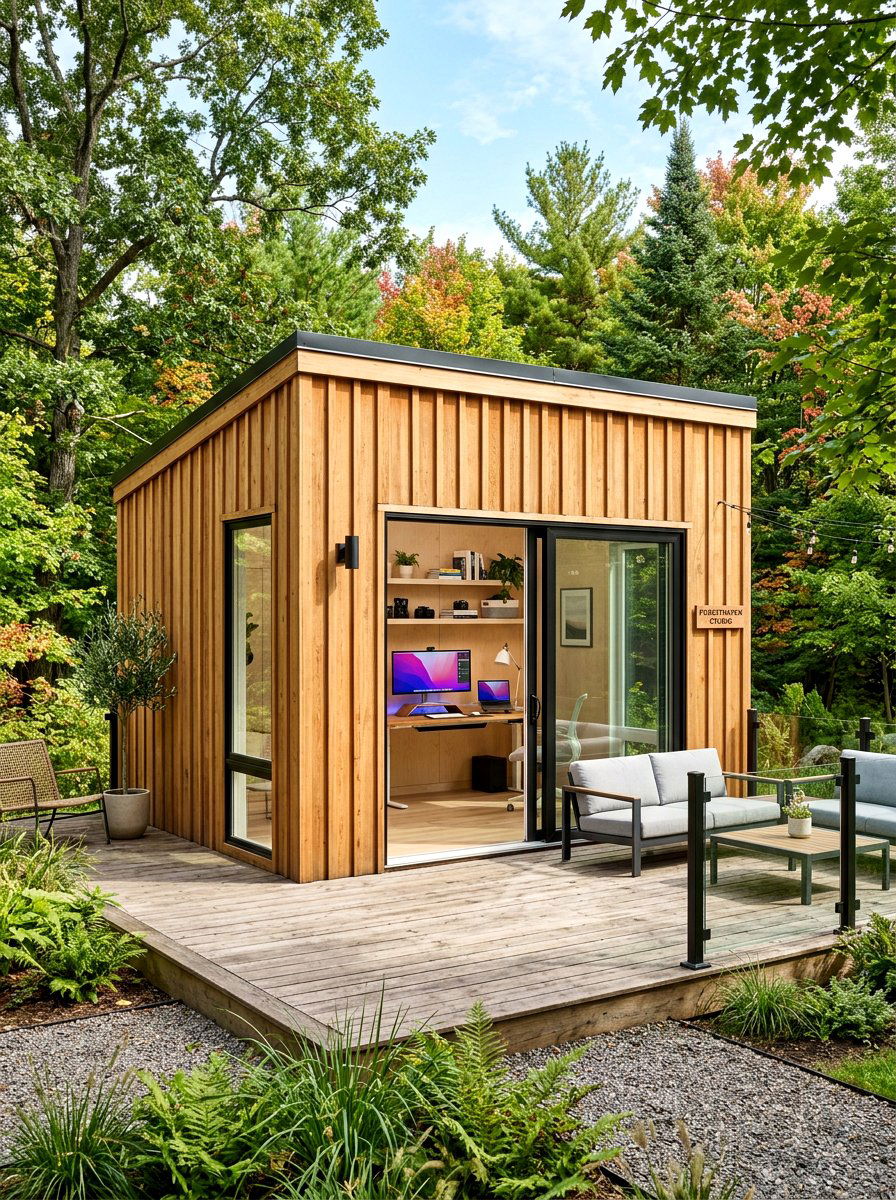Vertical Siding Studio - 30 backyard workshop shed ideas