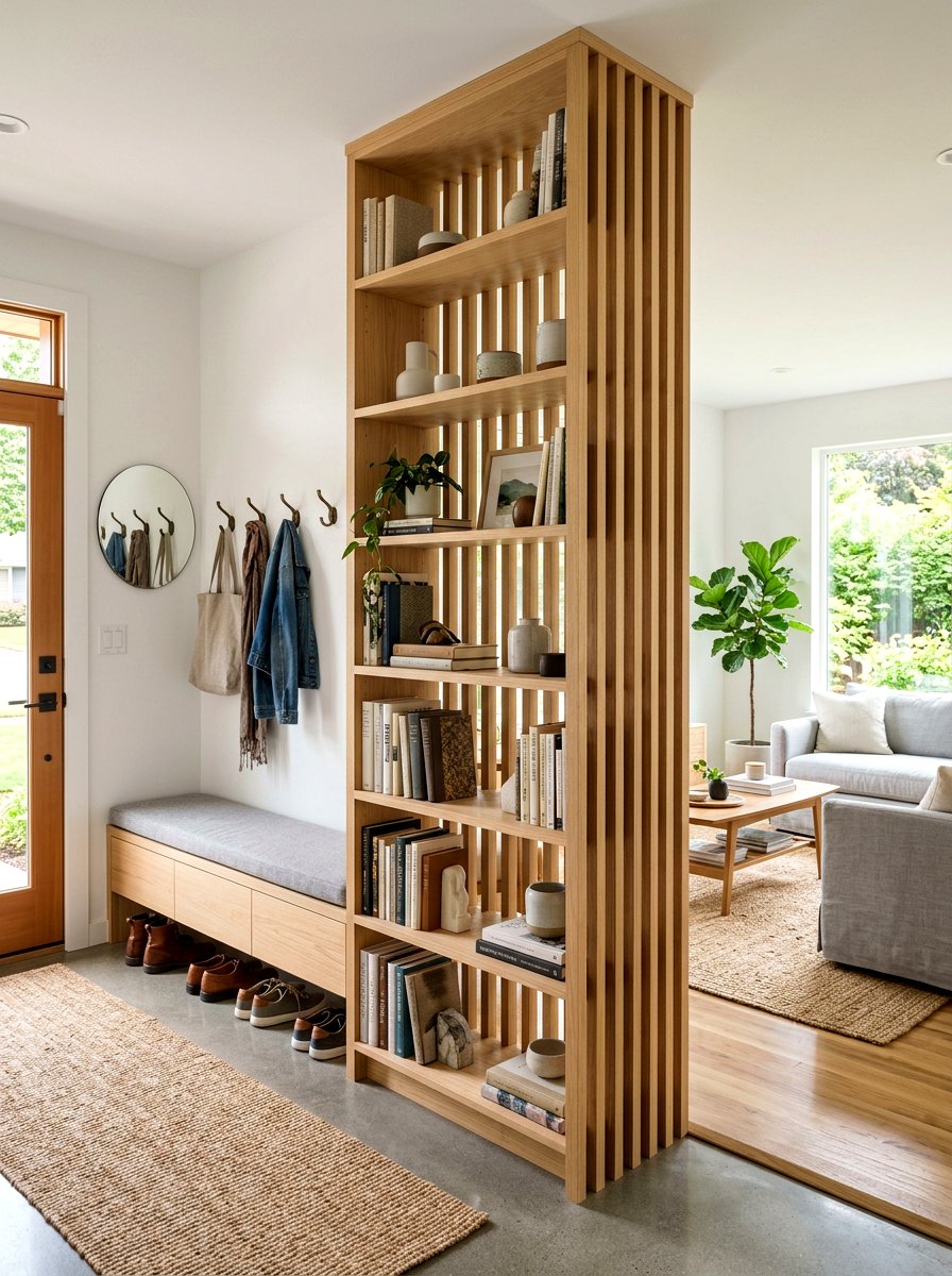 Vertical Slat Bookshelf - 30 studio apartment divider shelf ideas