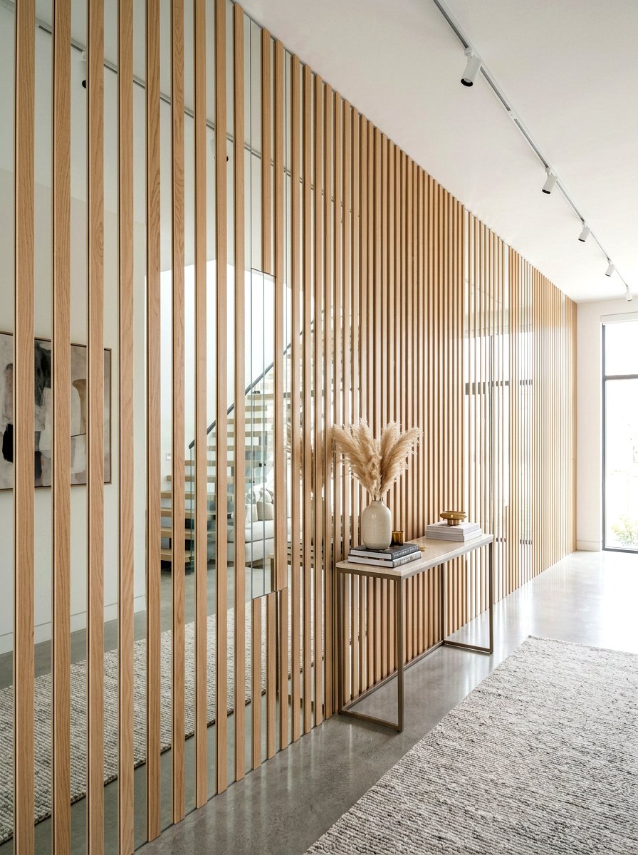 Vertical Slat Mirror Wall - 30 mirror wall bathroom ideas