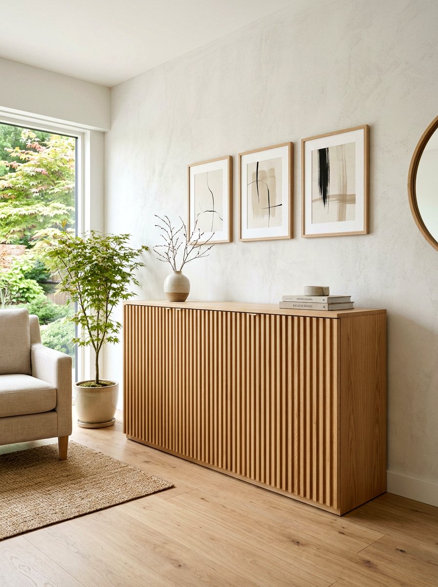 Vertical Slat Oak Console - 30 TV over console ideas