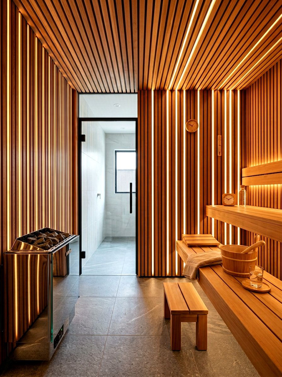 Vertical Slat Sauna - 30 sauna room ideas