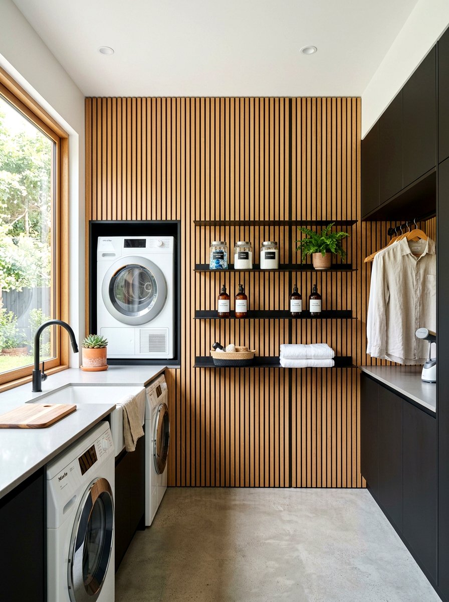 Vertical Slat Wall - 30 laundry room wall decor ideas