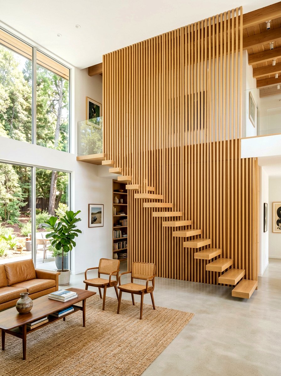 Vertical Slat Wood Wall - 30 banister makeover ideas