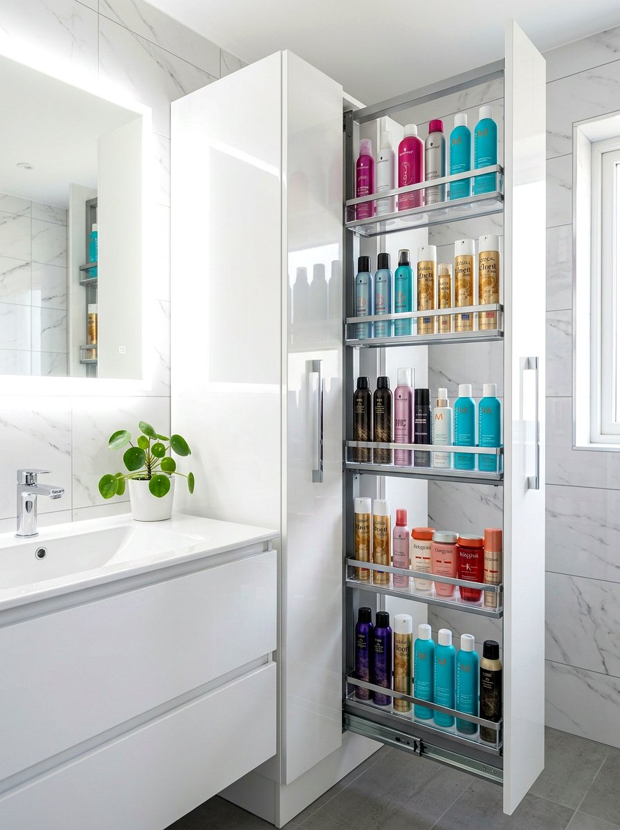 Vertical Slide Out Cabinet - 30 built in bathroom storage ideas