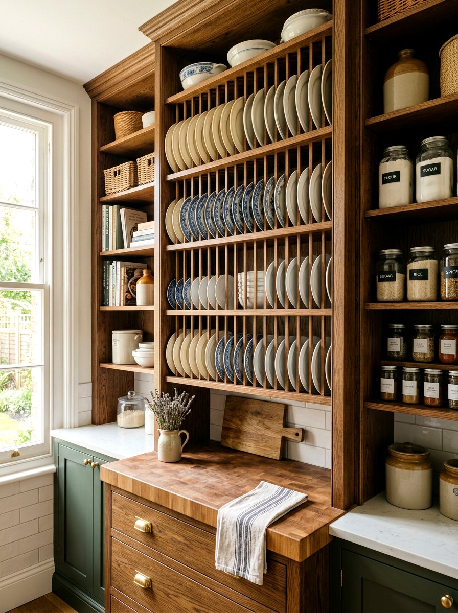 Vertical Slotted Plate Shelf - 30 heritage kitchen shelf ideas