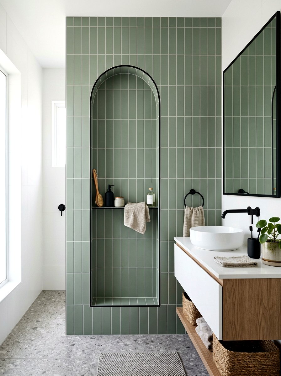 Vertical Stack Tile Niche - 30 arched vanity niche ideas