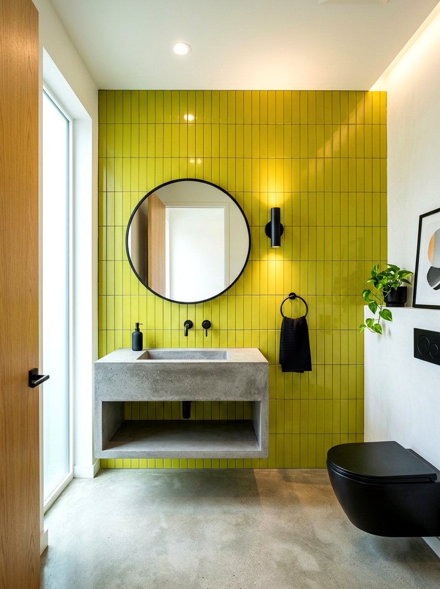 Vertical Stacked Chartreuse Tile - 30 chartreuse powder room ideas