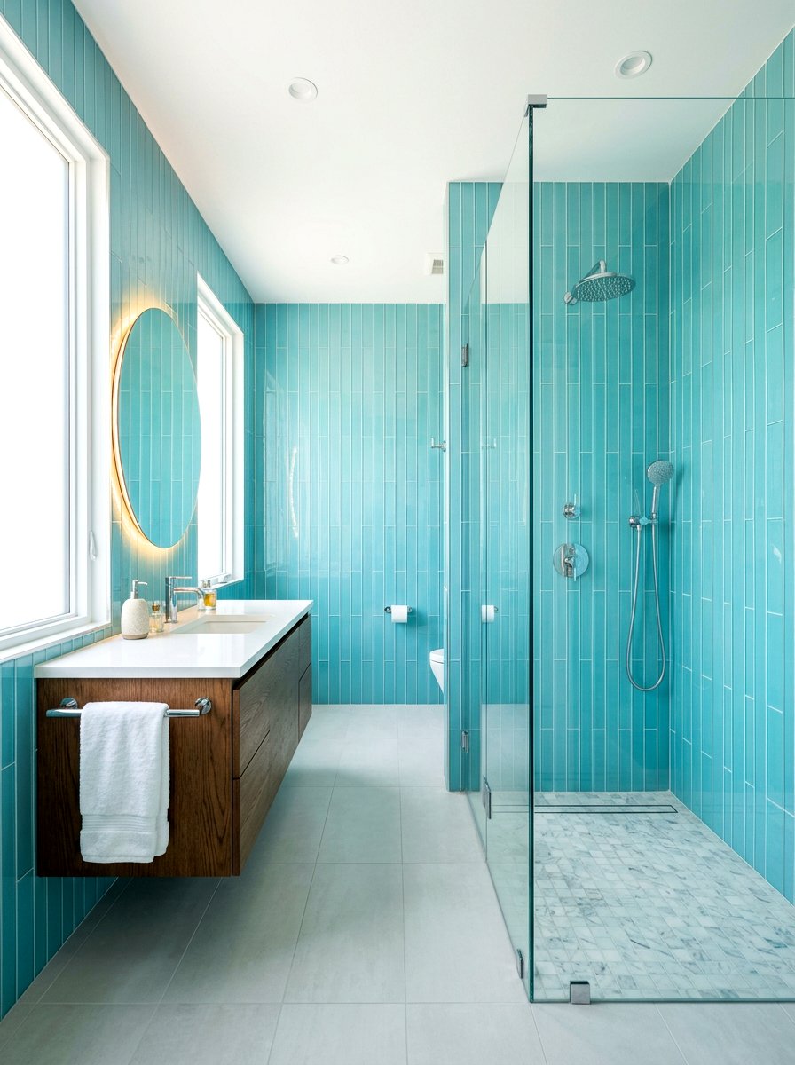 Vertical Stacked Glass Tile Bathroom - 30 stacked tile bathroom ideas