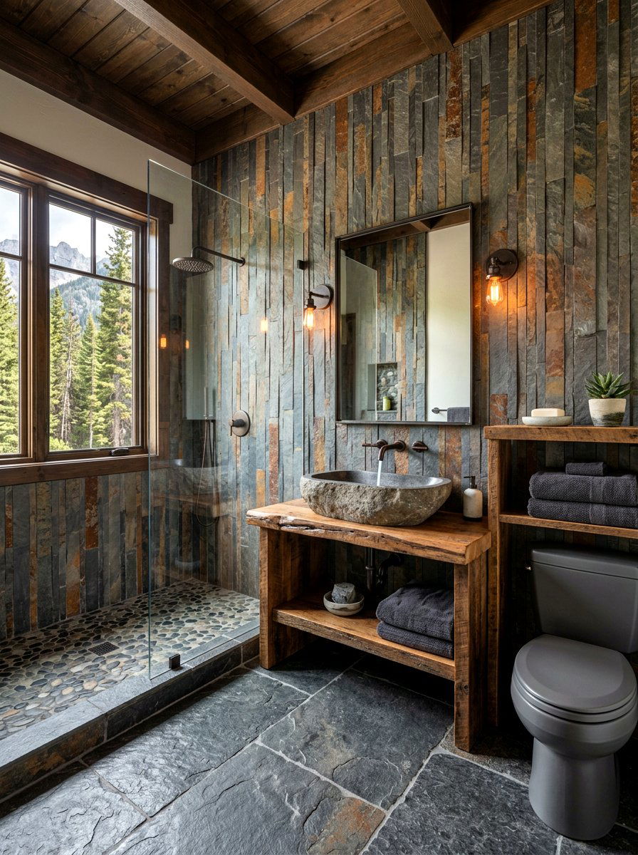 Vertical Stacked Slate Tile Bathroom - 30 stacked tile bathroom ideas