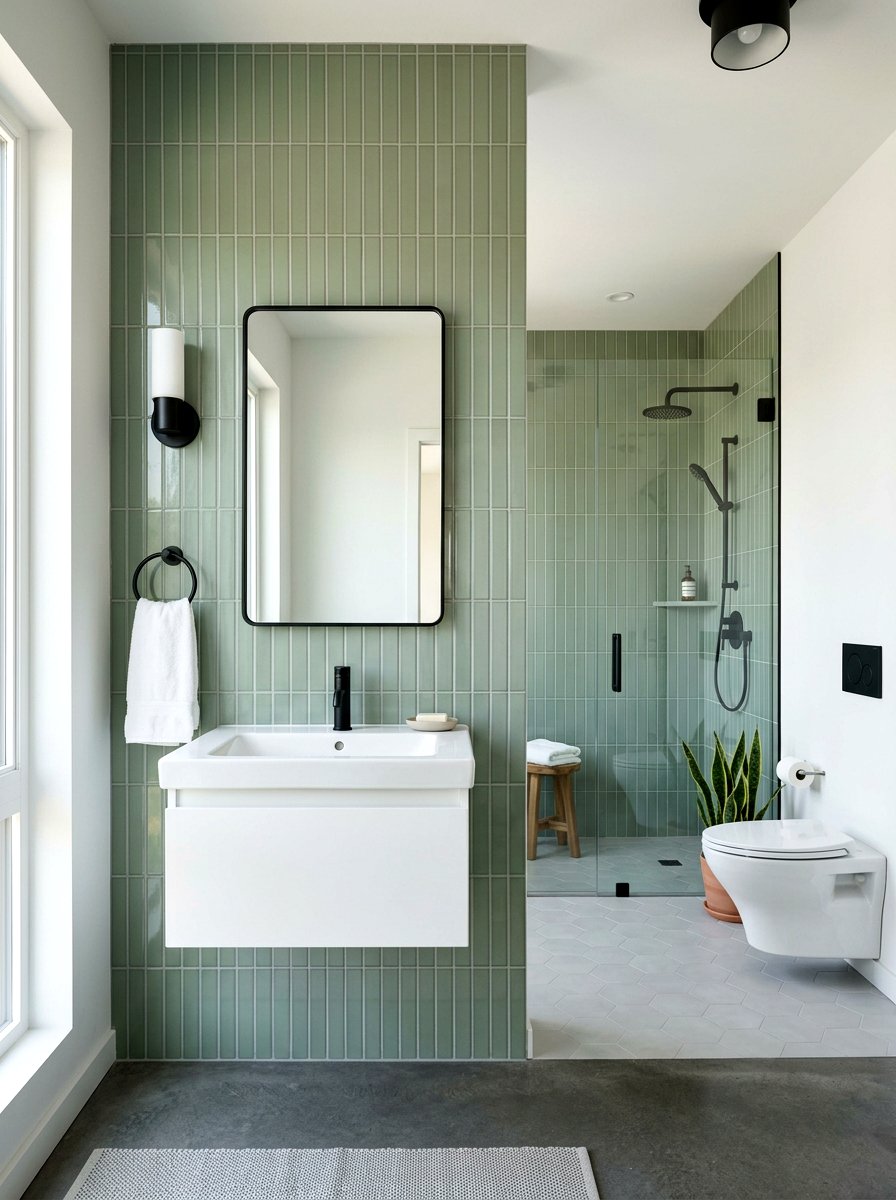 Vertical Stacked Tile Bathroom - 30 guest powder room decor ideas