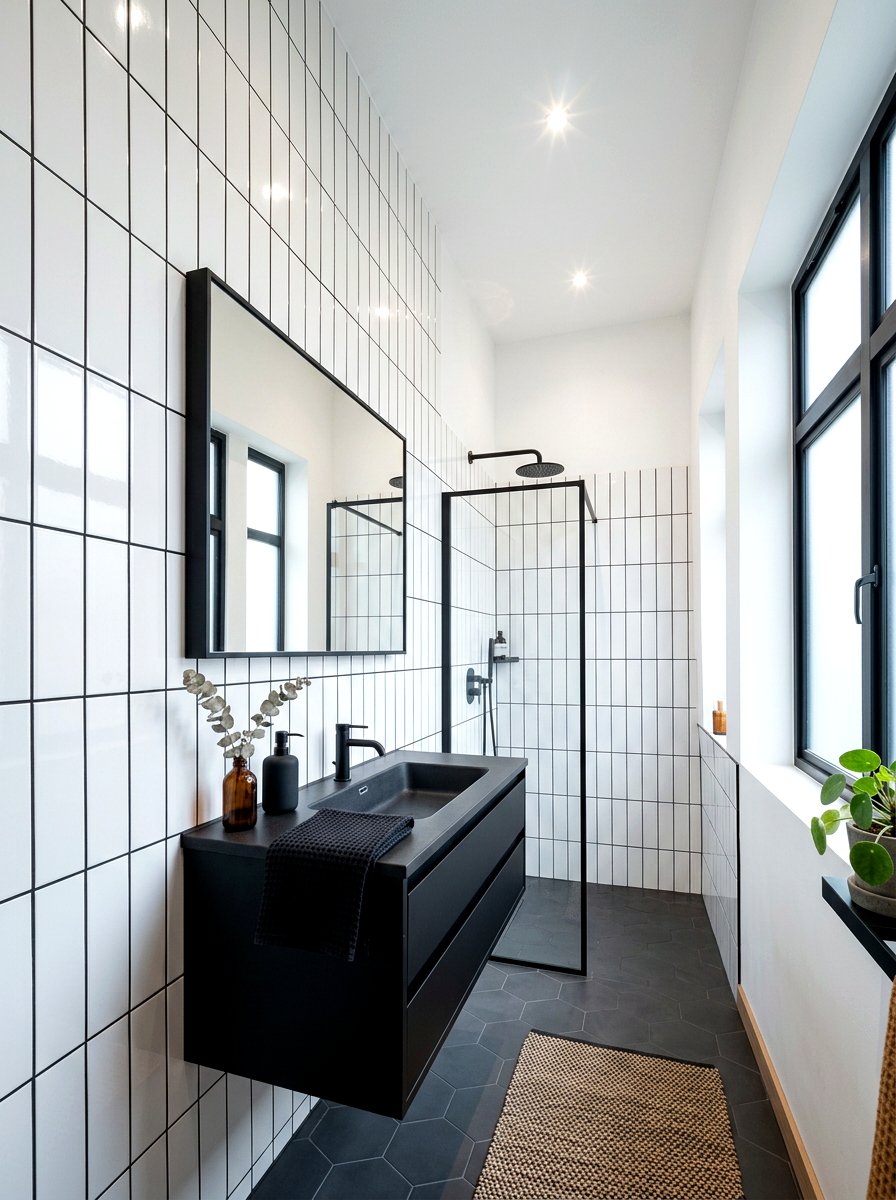 Vertical Stacked Tile Dark Grout - 30 dark grout bathroom ideas
