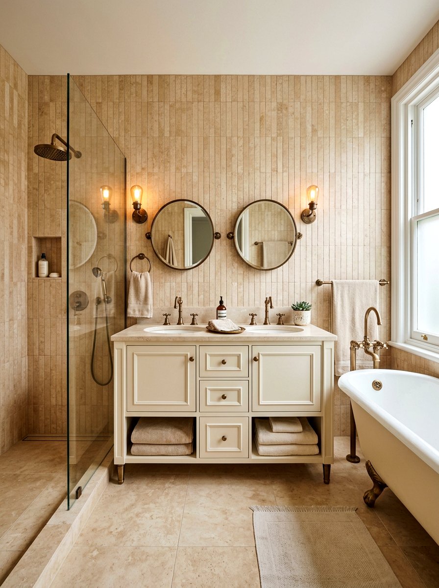 Vertical Stacked Travertine Tile Bathroom - 30 stacked tile bathroom ideas