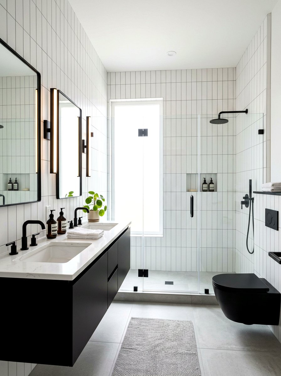 Vertical Stacked White Subway Tile Bathroom - 30 stacked tile bathroom ideas