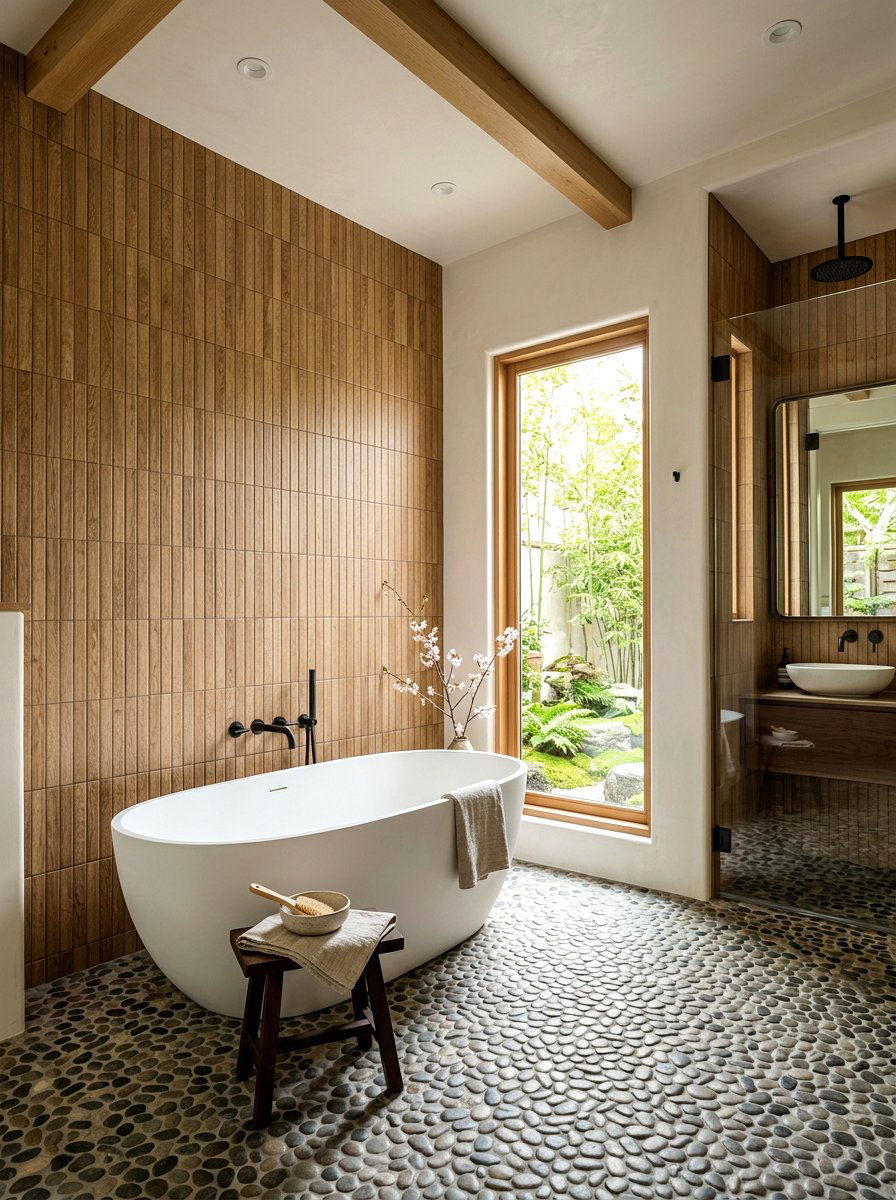 Vertical Stacked Wood Look Bathroom - 30 stacked tile bathroom ideas