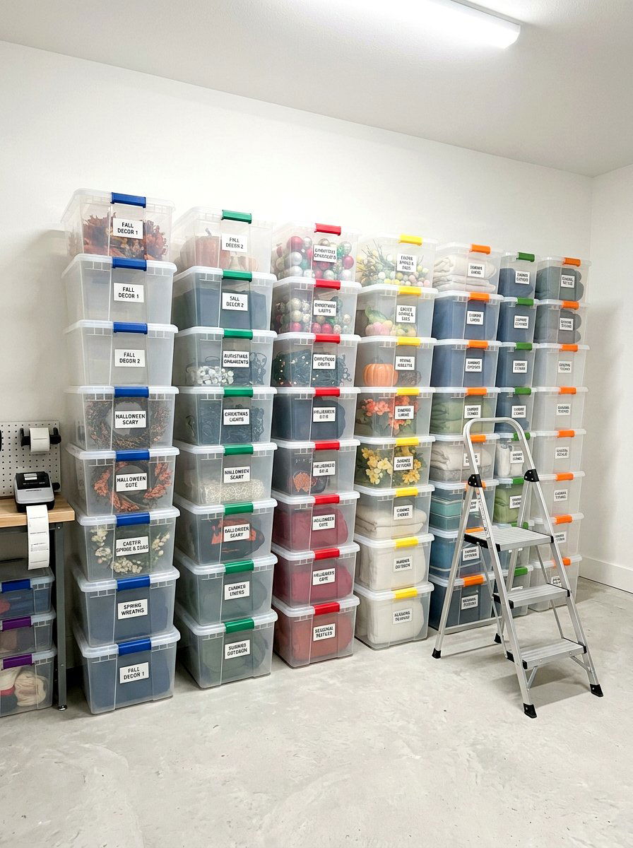 Vertical Stacking Bin Tower - 30 organizing seasonal decor ideas