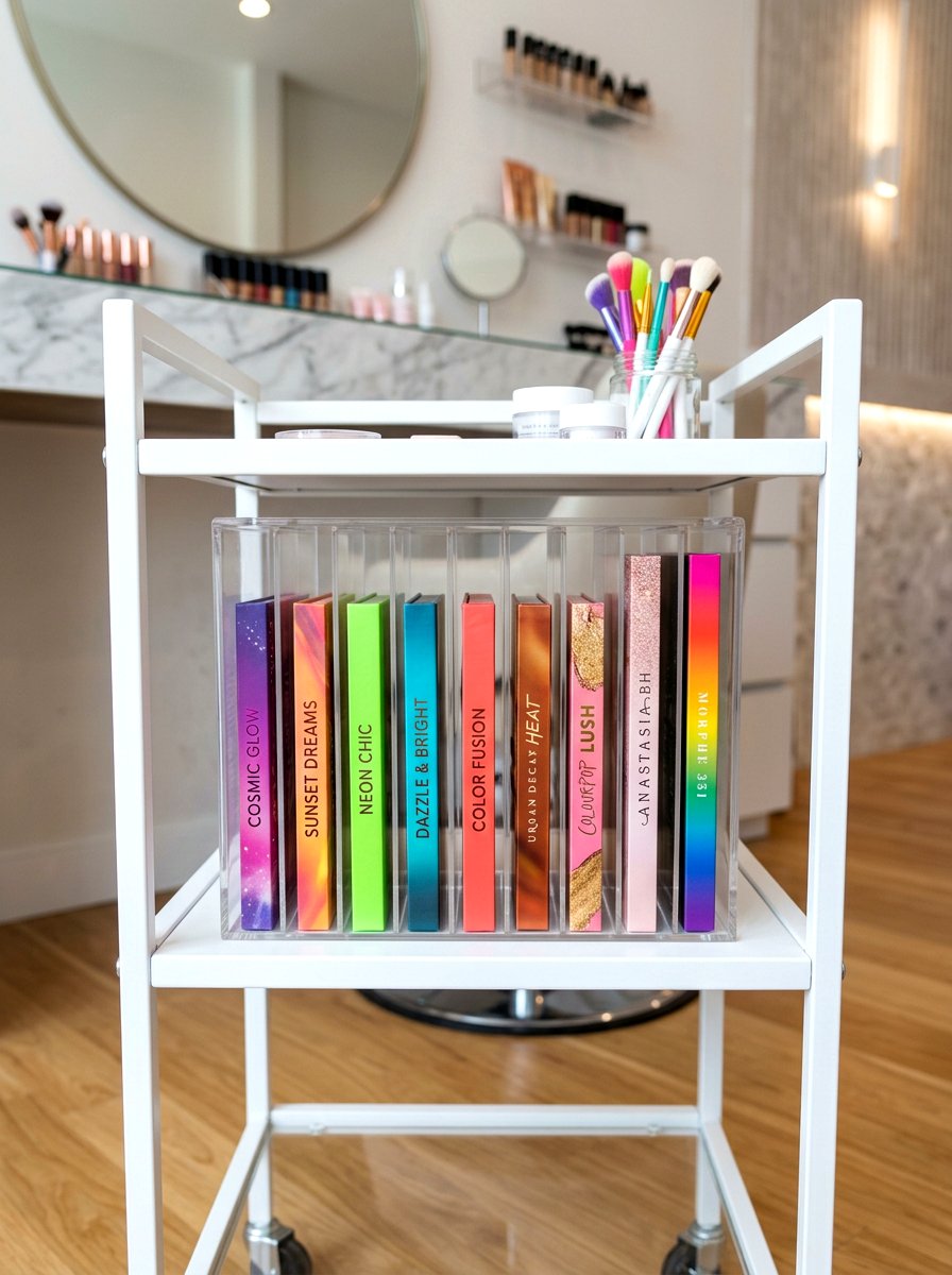 Vertical Storage For Eyeshadow Palettes And Kits - 30 beauty cart organization ideas