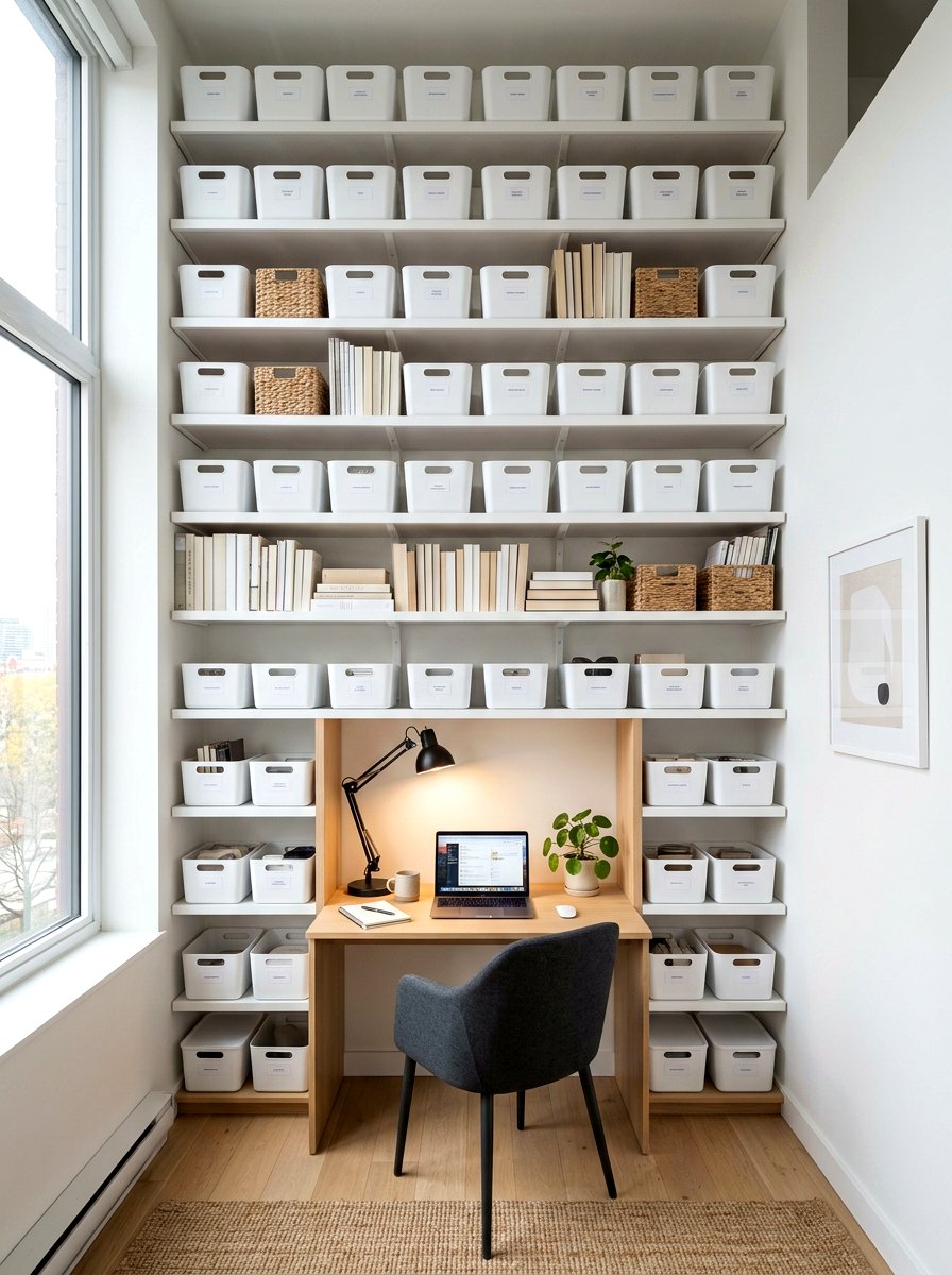 Vertical Storage Office Nook - 30 cloffice apartment ideas