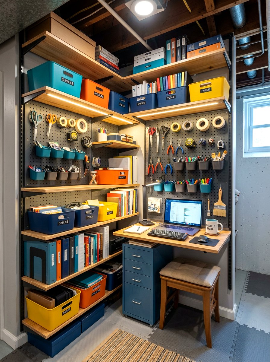 Vertical Storage Office - 30 basement office nook ideas