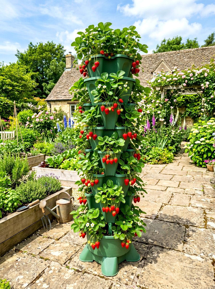Vertical Strawberry Tower - 30 outdoor vertical garden ideas