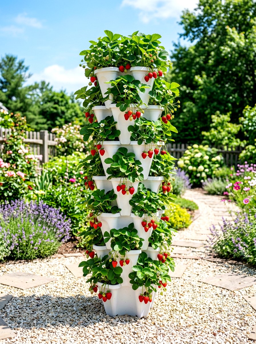 Vertical Strawberry Tower - 30 berry garden ideas