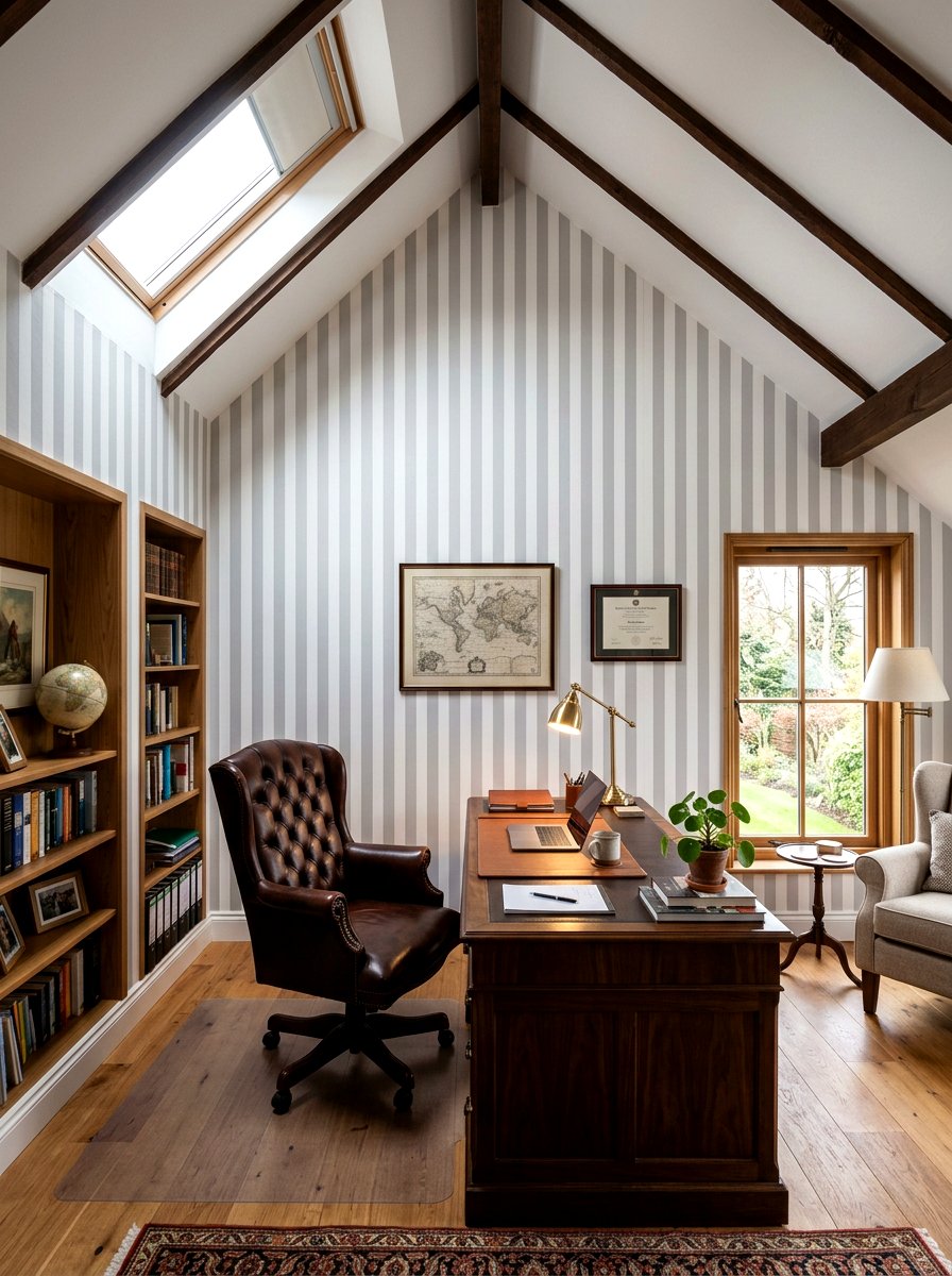 Vertical Stripe Attic Office - 30 sloped ceiling office ideas
