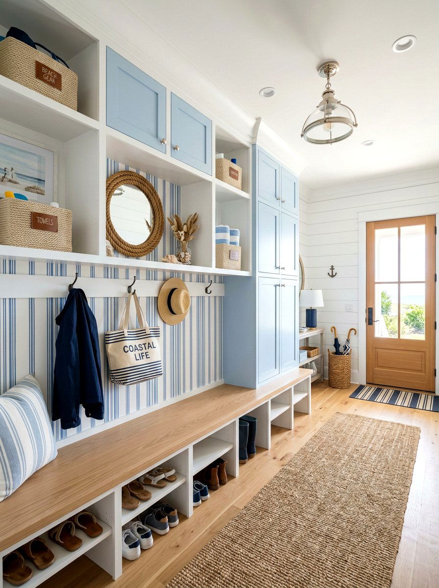 Vertical Stripe Mudroom Wallpaper - 30 mudroom wallpaper ideas